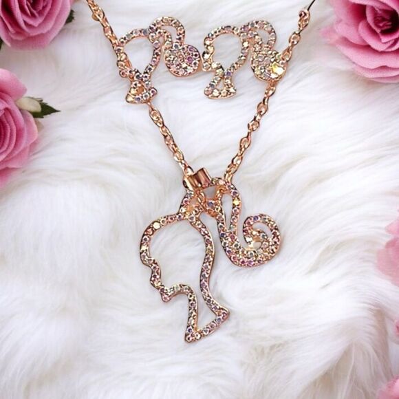 Aurora Borealis Rhinestone Barbie Gold Tone Necklace And Earrings Set NWT - Picture 1 of 1